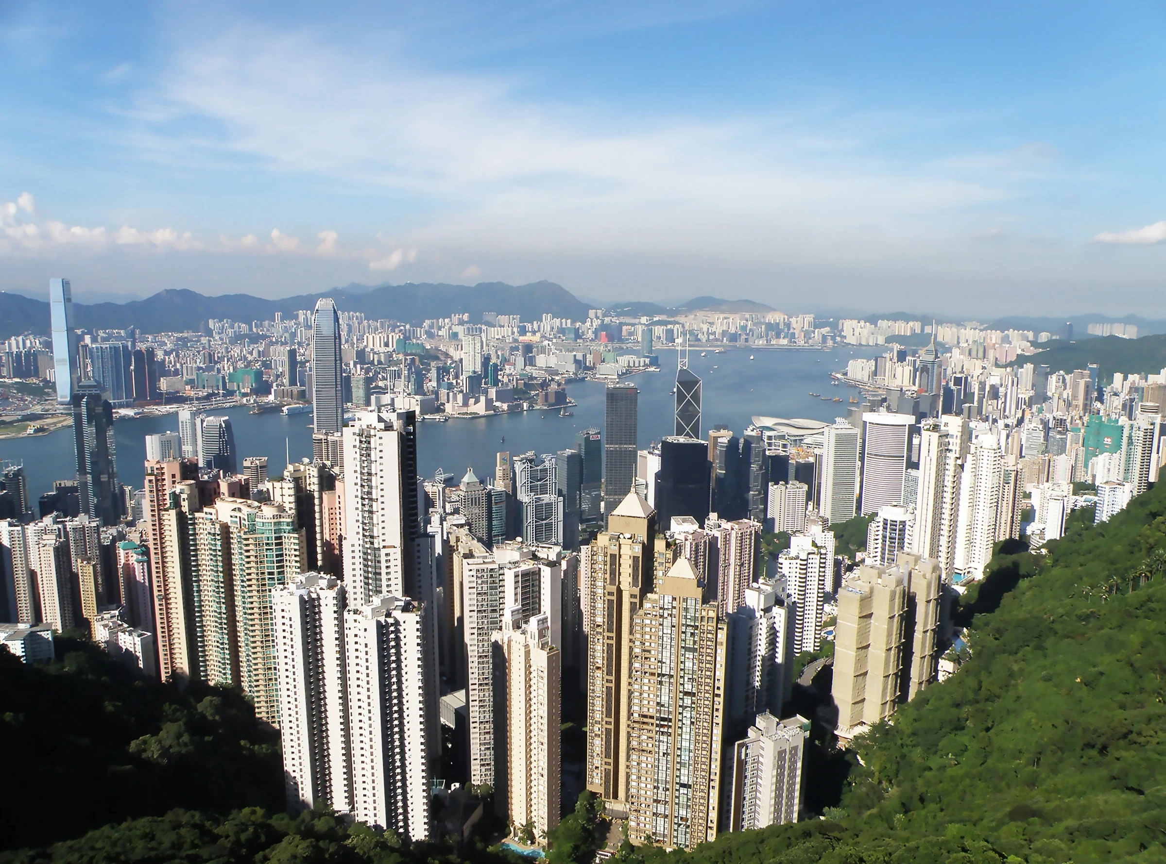 Daytime view of Victoria Harbour and Kowloon from Victoria Peak in 2014