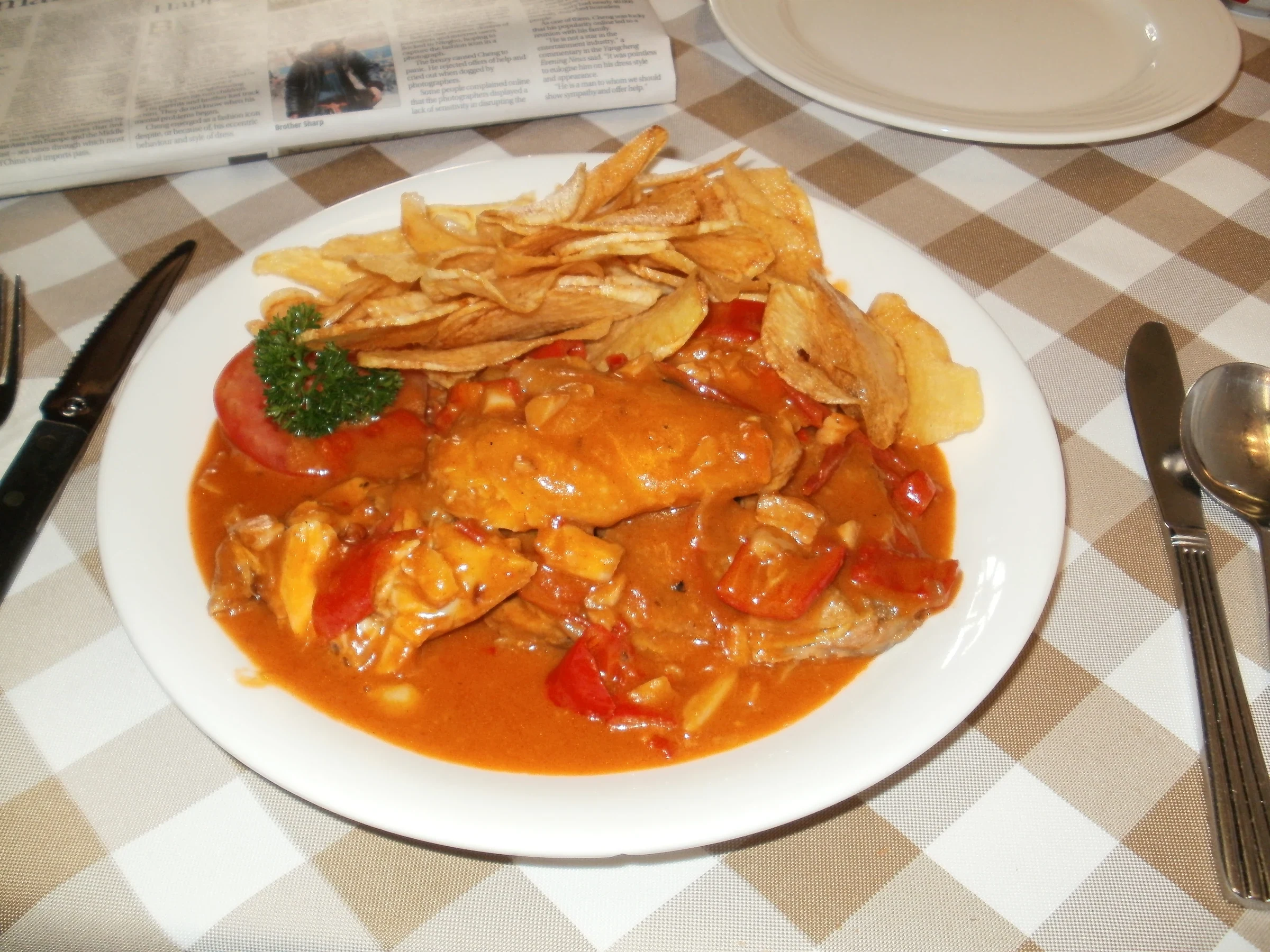 Macau African chicken in orange sauce with potato chips in 2010