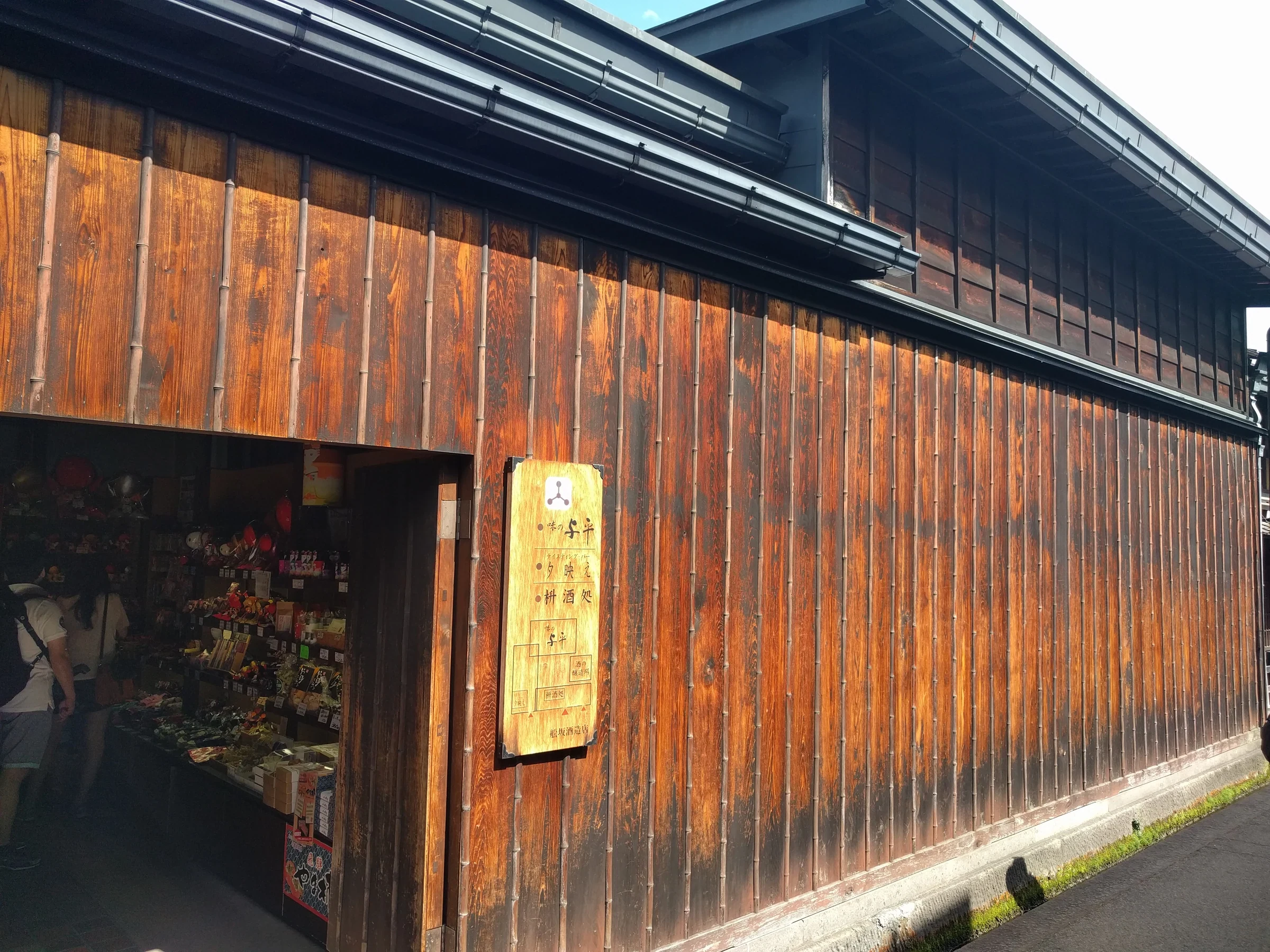 岐阜縣飛驒高山古街老舖的木造外牆與店門